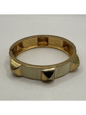 Rockstud Bangle Cream Enamel Gold Studded Edgy Luxury Chic Clamper Bracelet